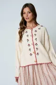 BP Floral Embroidery Contrast Stitch Knit Cardigan