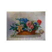 American School Folk Art watercolor still life flowers in a basket c.1850
