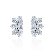 GIA CERTIFIED EMERALD AND OVAL SHAPED DIAMOND CLUSTER EARRINGS, 5.93 CARATS