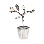 Attilio Codognato Signed 800 Silver & Red Coral Holly Tree Objet d'Art, Ca. 1990
