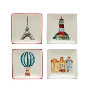 Adventure Images 5" Square Stoneware Plates, Multicolor, Set of 4 Styles