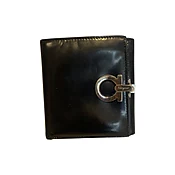 Salvatore Ferragamo/Bifold Wallet/Leather/BLK/LEATHER SLVER HRDWARE LOGO