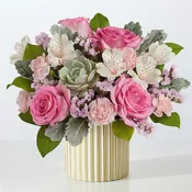 Dusty Rose Bouquet with Ivory Vase