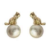 Artisan Egyptian Cat Pearl Stud Earrings