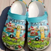 “Happy Camper” – Retro Trailer &amp; Floral Summer Crocs