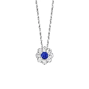 0.35 carat Sapphire and Diamond Halo Flower Pendant in White Gold