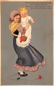 Children With Yarn Ball &amp; Scurrying Mouse, PFB, Vintage Postcard U17900