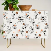 Basketball Fun Comic Illustration Pattern with Balls on Grey Background Credenza