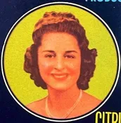 Antique 1920s - 1940s Ruby Brand Citrus Fruit Crate Label 🍊 Tavares Florida, Pretty Girl Portrait & Navy Graphic Art