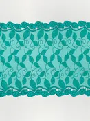 10" Teal Green 100% Nylon Double Scalloped Embroidered Floral Lace Netting