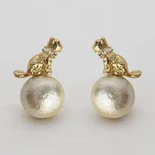 Artisan Egyptian Cat Pearl Stud Earrings