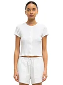 POINTELLE SHORT SLEEVE CARDIGAN IN WHITE