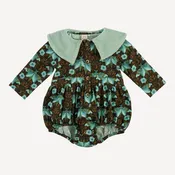 long sleeve wide collar button bubble | aqua butterfly night | organic cotton gauze