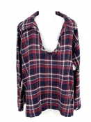 45R Women's Red/Navy Collared Flannel Plaid Size One Size Long Sleeve