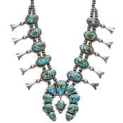 Birdseye Kingman Turquoise Squash Blossom Necklace | Paul Livingston