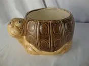 1970s Ceramic Brown Smiling Turtle Indoor Planter