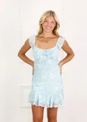 Abbey Ruffle Floral Dress Blue