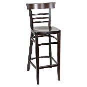 Beechwood Ladder Back Restaurant Bar Stool with Extended Edges in Walnut Finish