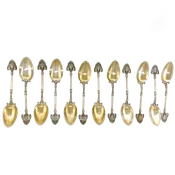 #12139 - 12 “Lotus” Coffee Sterling Spoons by Gorham