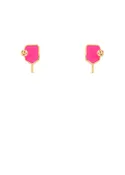 Hot Pink Pickleball Paddle Stud Earrings with Gold Accent – Sporty Chic Pickleball Jewelry