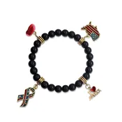 American Patriotic Genuine Onyx Charm Bracelet | Handmade in USA | 4 Hand-Painted Charms