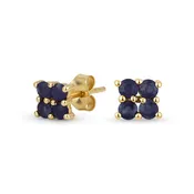 14K Yellow Gold Cabochon Sapphire Emerald Ruby Square Stud Earrings