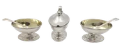 18th Century Pair of Sterling Silver Open Salts and Mustard Pot in Georgian Style