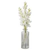 12 Inch White Delphinium Premade in Glass Vase w/Faux Water