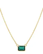 14k Solid Gold Rectangular Emerald Necklace