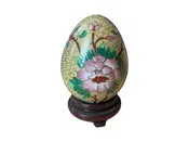 Cloisonné Decorative Egg with Floral Design and Stand