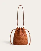 Arden Woven Leather Bucket Bag - Cognac