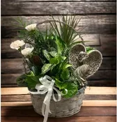 12" WICKER WITH BOW, FRESH CUT FLOWERS & ANGEL