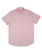 100% Linen Button Short Sleeve Button Down Shirt - Pink