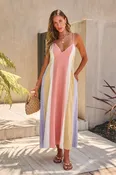 Amalfi Stripe Linen Midi Dress - Multi-FINAL SALE