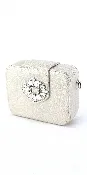 Satin Box Handbag with Brooch and Detachable Strap