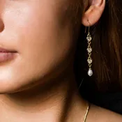 Gold Heart Zircon Pearl Drop Earrings