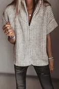 66 Plus Textured Zip-Up Short Sleeve Sweater Cardigan (S-4X)