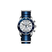 Breitling Superocean 44mm Watch - Ref: A133131A1G1W1 - Silver Chronograph Dial, Blue Fabric Strap