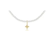 15" Choker Beaded - Classic Pearl 3mm - Signature Cross Gold Charm