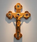 15.4" Crucifix, Corpus with 5 Holy Land Essences, Hand Made Olive Wood