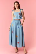aquamarine two piece embroidered set - light denim