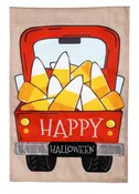 Candy Corn Truck Garden Burlap Flag