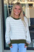 Geometric Knit Sweater-Ivory/Olive