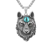 20-inch Third Blue Eye Silver Wolf Necklace