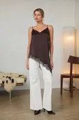 Asymmetrical Crinkled Satin Cami Tunic