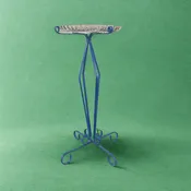 Blue Metal & Pressed Glass Bird Bath
