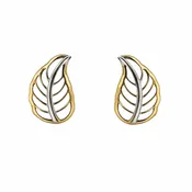 18 Karat Solid Two Tone Gold Open Leaf Post Earrings