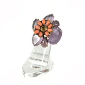 Amethyst and Coral Flower Ring (RG1F-11CO)