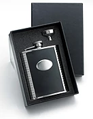 Monogram Black leather flask gift set - Enrgaved liquor flask