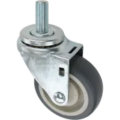 3-1/2" x 1-1/4" Grey Polyurethane Wheel Swivel Caster, 20mm-2.5 x 1-3/4" Threaded Stem - 300 lbs Capacity
